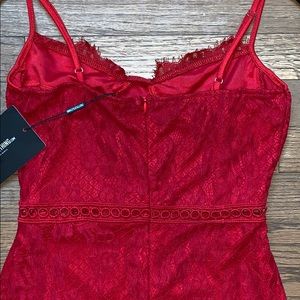 red strappy lace velvet insert bodycon dress